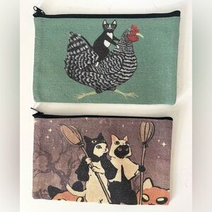 New Canvas Graphic Design Print Zipper Set of Two Pouches Makeup Pencil Pouch